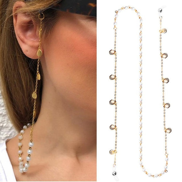 Eye glasses necklace - Shells with Gold chain