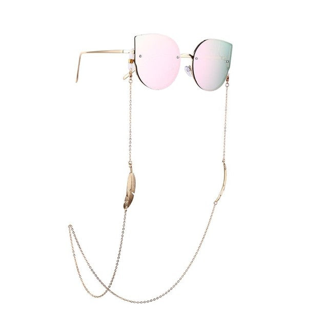 Eye glasses necklace - gold leaf chain