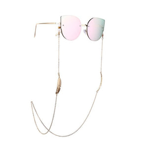Eye glasses necklace - gold leaf chain