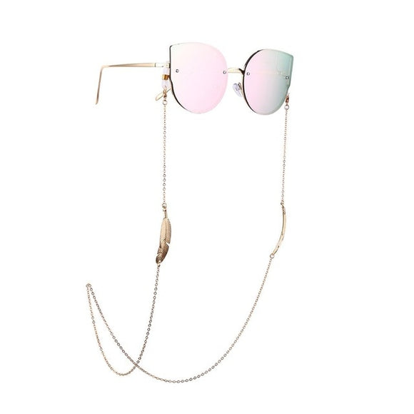 Eye glasses necklace - gold leaf chain