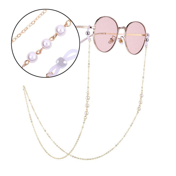 Eye glasses necklace - Pearl and Gold Chain