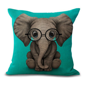 Elephant with Glasses Cushion Cover