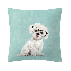 Maltese Poodle Wearing Glasses Cushion Cover