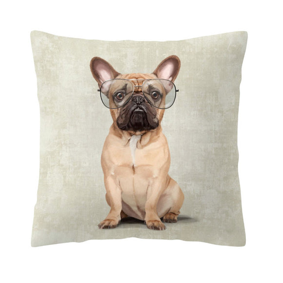 French Bulldog Wear Glasses Cushion Cover