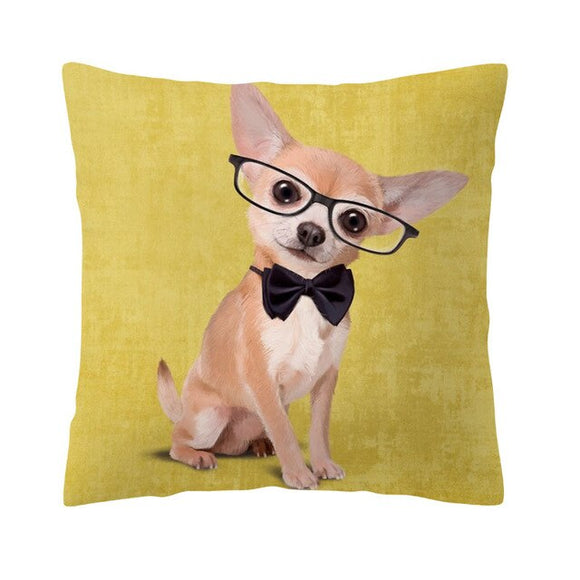 Chihuahua Wearing Glasses Cushion Cover